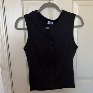 Cotton On Black Button-Front Ribbed Tank